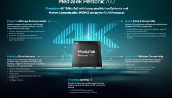 MediaTek เปิดตัวชิปเซ็ต Pentonic 700 สำหรับสมาร์ททีวี 120Hz 4K ระดับพรีเมี่ยม
