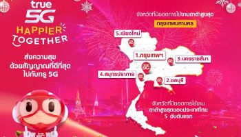 ทรู 5G เปิดท็อป 5 สถิติยอดการใช้งานดาต้าช่วงเคาท์ดาวน์ กรุงเทพฯ ครองแชมป์ต่อเนื่อง ด้านสิงห์บุรีน้อยสุดของประเทศ ภาคกลางสูงสุด และภาคตะวันตกน้อยสุด