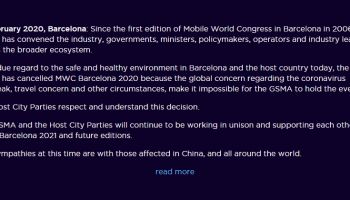 GSMA ประกาศยกเลิกการจัดงาน MWC Barcelona 2020 อย่างเป็นทางการ เหตุกังวลการแพร่ระบาดของไวรัสโคโรนาสายพันธ์ุใหม่ (COVID-19)