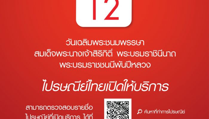 ไปรษณีย์ไทย เปิดให้บริการตามปกติในวันแม่แห่งชาติ