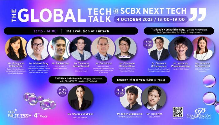 เตรียมพบบุคคลสำคัญในแวดวง Tech จากทั่วโลก บนเวที THE GLOBAL TECH TALK @ SCBX NEXT TECH วันที่ 4-8 ต.ค.นี้ ณ ชั้น 4 สยามพารากอน