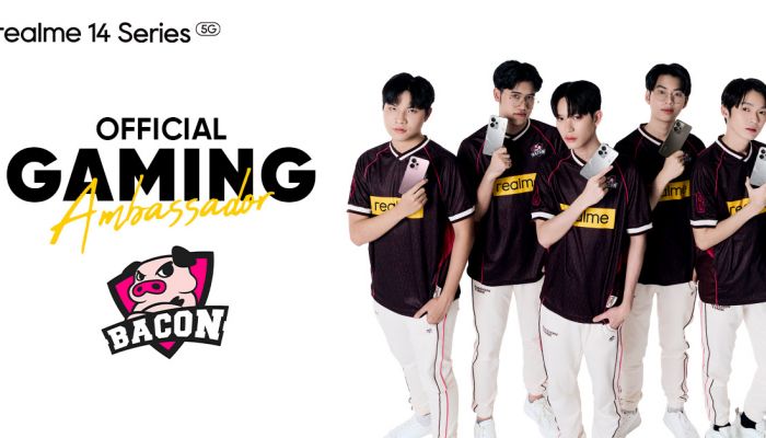 'realme 14 Series 5G' X 'Bacon Time' ผนึกกำลังทีมอีสปอร์ตระดับโลก เปิดตัว Performance Dominator คนใหม่ สัมผัสนวัตกรรมเกมมิ่งโฟนสุดยิ่งใหญ่ 27 มี.ค นี้ พร้อมกัน!