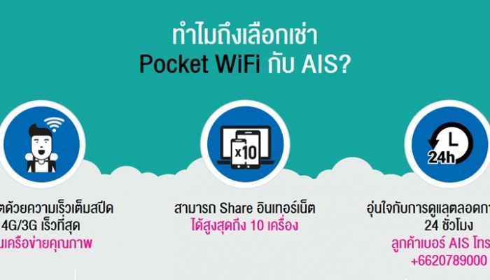 เช่า Pocket Wi-Fi จากไทย กับ AIS แชร์ได้ 10 เครื่อง เริ่มต้นวันละ 250 บาท
