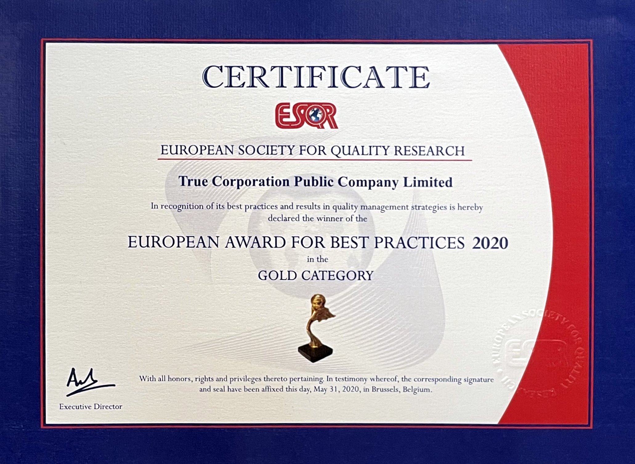 กลุ่มทรู คว้ารางวัล The European Award for Best Practices 2020 – Gold Class บทพิสูจน์องค์กรคุณภาพต้นแบบ เป็นที่ยอมรับระดับนานาชาติ