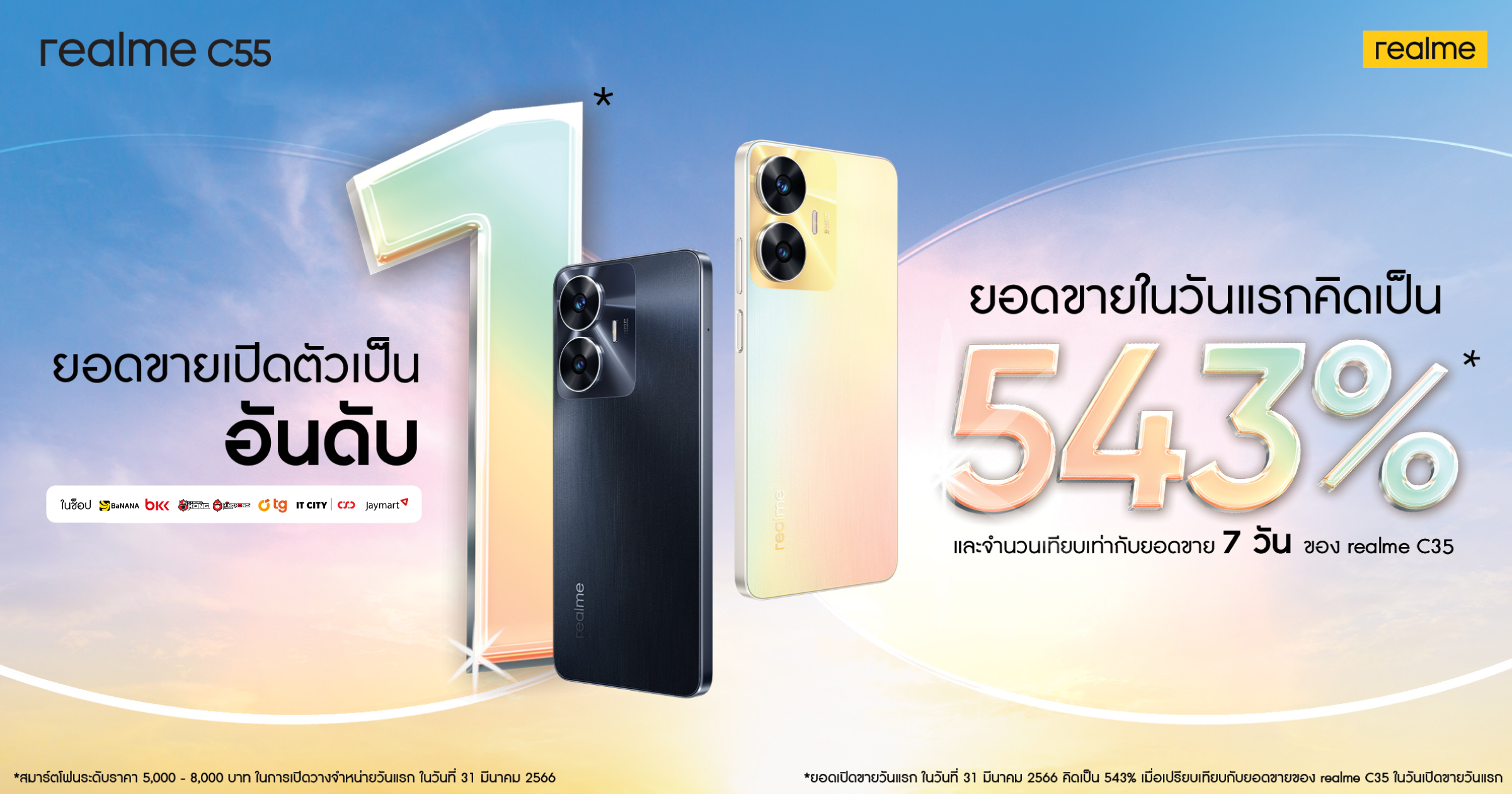 realme C55 ทุบสถิติยอดขายเพิ่มกว่า 500% จากรุ่นก่อน